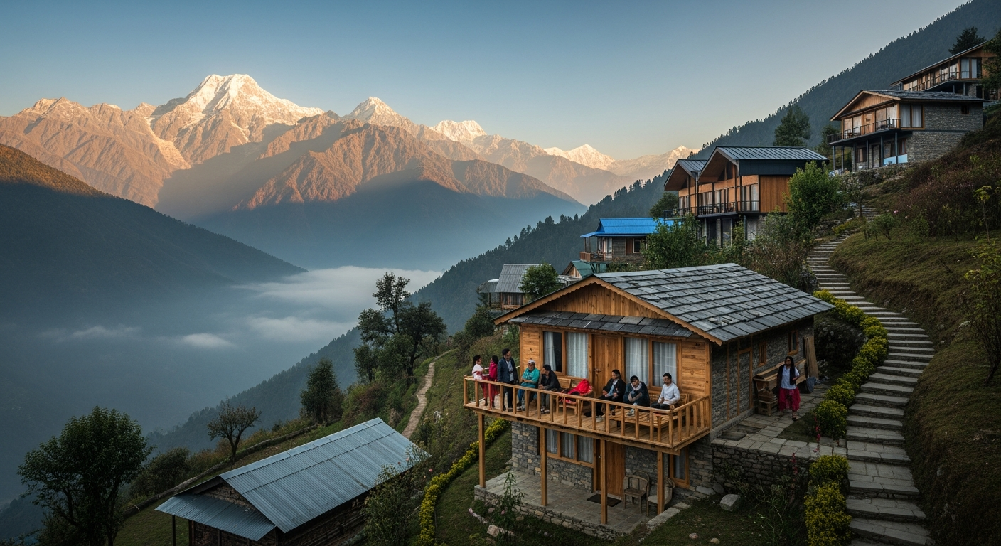 Harsil mountain village with traditional homestays and apple orchards — the 'Mini Switzerland' rest stop on Day 3 of the family itinerary.